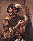 Hendrick Terbrugghen A Laughing Bravo with a Bass Viol and a Glass painting